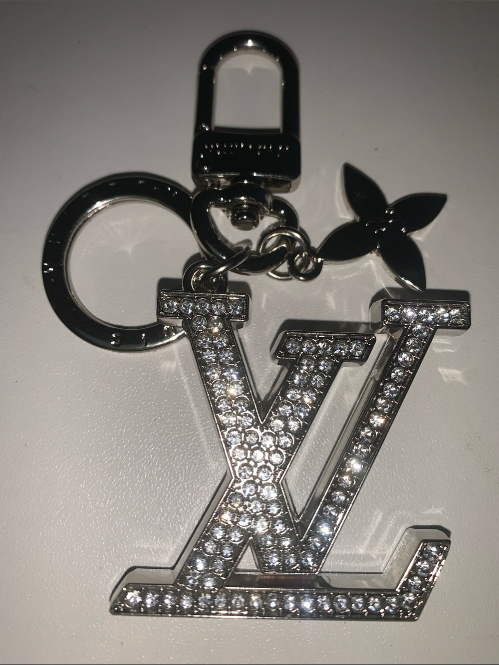 Silver Crystal Monogram bag/purse charm keychain